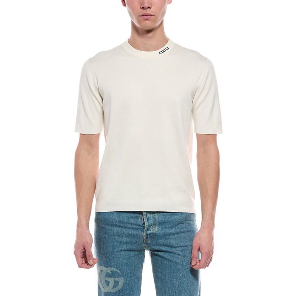 Gucci Mens  Silk-Blend Crewneck Sweater, White